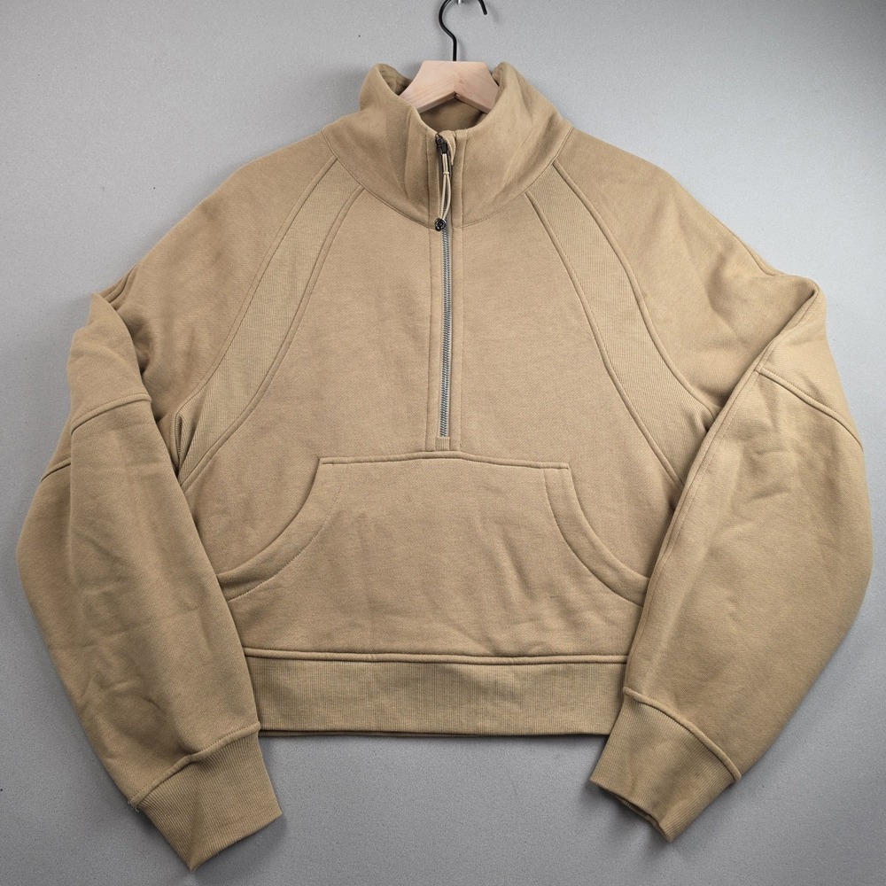 Lululemon Scuba Oversized Funnel Neck Half Zip Crop Sweatshirt Women's M/L Camel